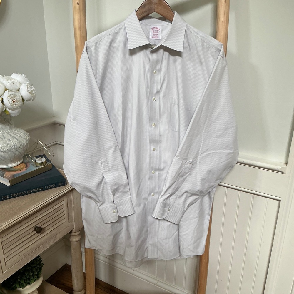 Brooks Brothers Madison Dress Shirt 17.5 33 Grey White Stripe Supima Cotton